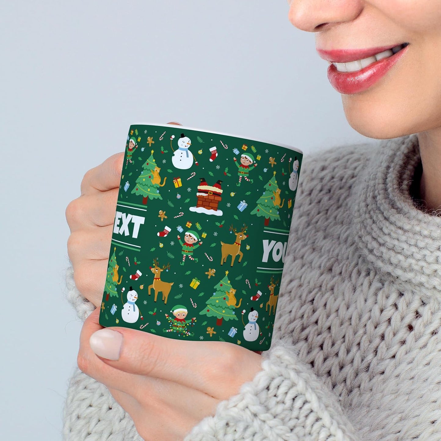 Personalized Mug for Kids - Christmas - Custom Name/Text, Ceramic Hot Chocolate/Cocoa/Coffee Cup for Boys/Girls, Holiday/Birthday Gift - 15 oz, Pink Handle