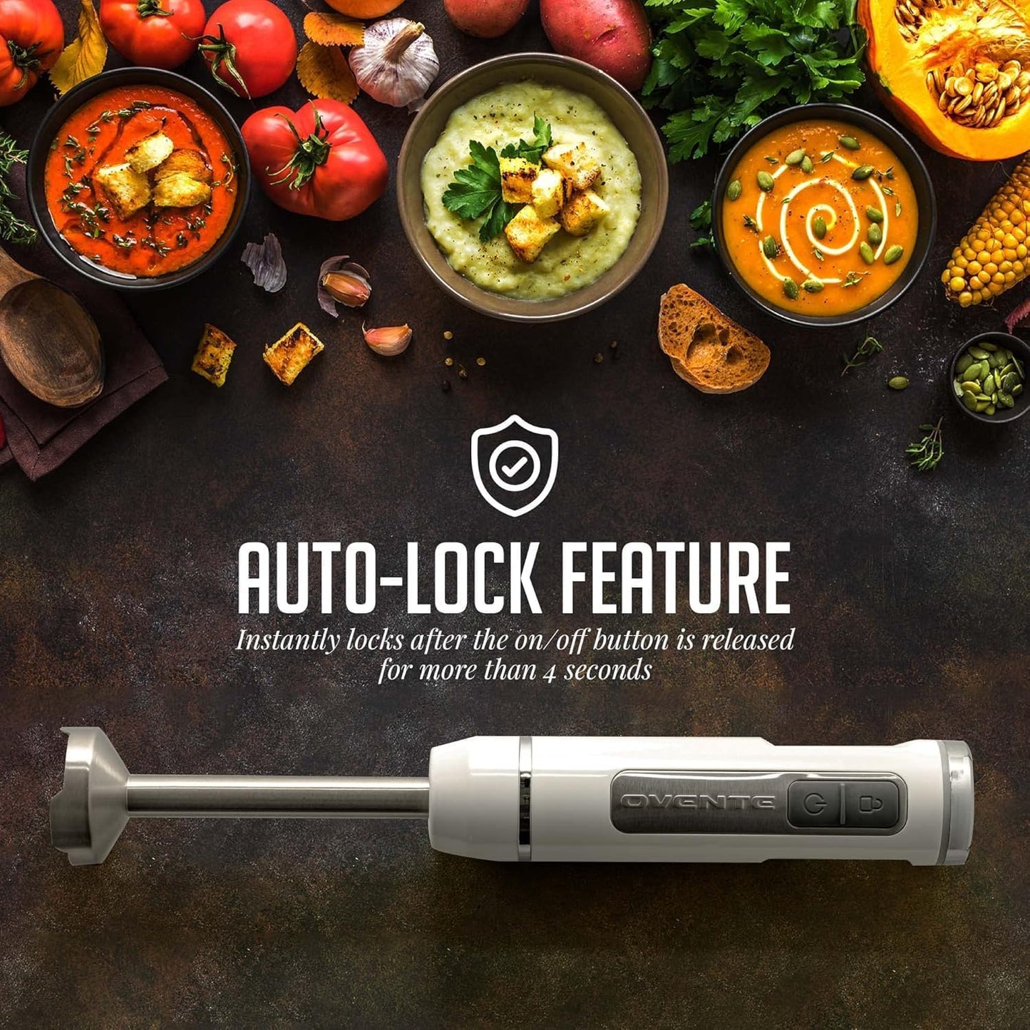 OVENTE Cordless Immersion Hand Blender, Rechargeable Handheld Portable Stick Mixer with 8 Mixing Speed Option, One-Touch Control and Stainless Steel Blades for Smoothies, Shakes or Soups, White HR781W