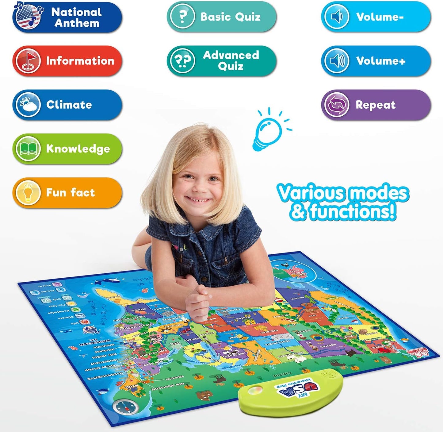 BEST LEARNING i-Poster My USA Interactive Map - Educational Talking Toy for Kids of Ages 5 to 12 Years Old