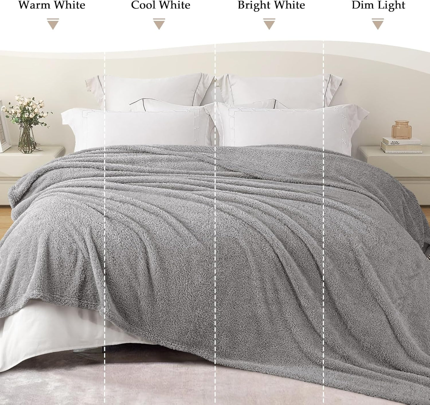 Exclusivo Mezcla Fleece Blanket for Couch, Soft and Cozy Twin Blankets for Women Men Girls Kids, Suitable for All Seasons, Light Grey, 60x80 Inches