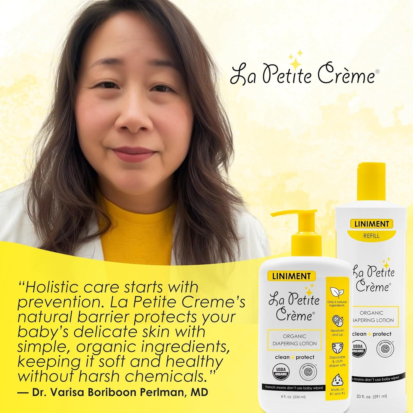 La Petite Creme French Premium Diapering Lotion - Diaper Cream Alternative to Baby Wipes - Moisturizer & Skin Cleanser - USDA Certified Organic Ingredients - Baby Essentials (2 Bottles of 20 oz)