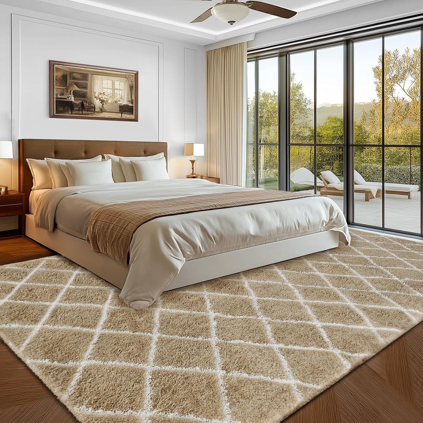 Fluffy Rug for Bedroom, Stripe Checkered Rug Anti-Skid High Pile for Living Room Bedroom Kids Room Nursery, Dorm Home Decor