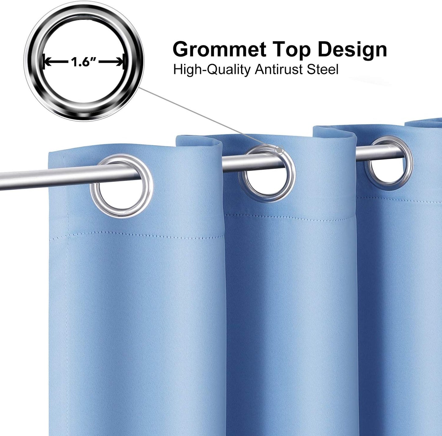 ChrisDowa Grommet Room Darkening Curtains for Bedroom and Living Room - 2 Panels Set Thermal Insulated Blackout Curtains (Sky Blue, 52W x 45L)