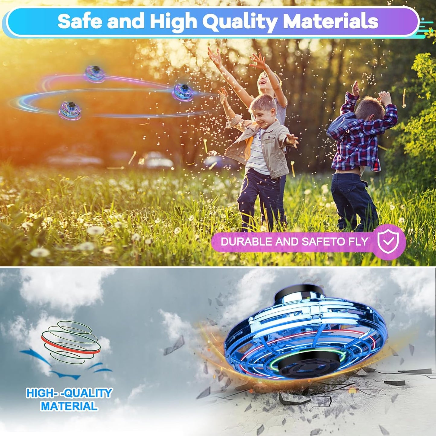 Flying Fidget Spinner,2024 Upgraded Flying Spinner Mini Hand Drone with 360 ° Rotating and LED Lights Outdoor Indoor Toy,Mini UFO Toy Drone for Boys Girls Adults (Blue)