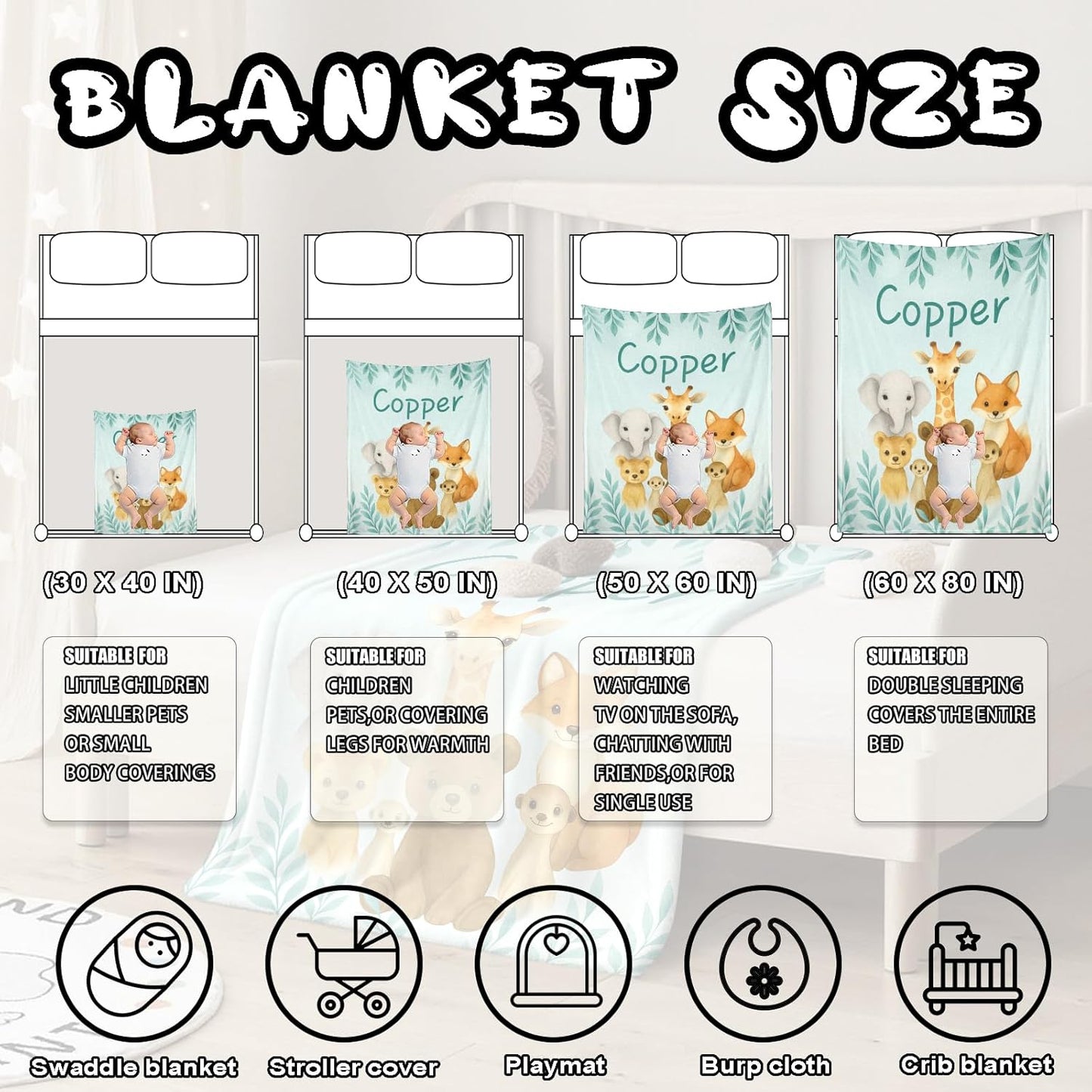 Ship Next Day, Personalized Baby Blanket – Printed in USA, Custom Baby Blanket for Boys & Girls, Baby Blanket with Name, Baby Shower, Easter, Christmas, Birthday Newborn & Toddler Gifts, Baby Gifts