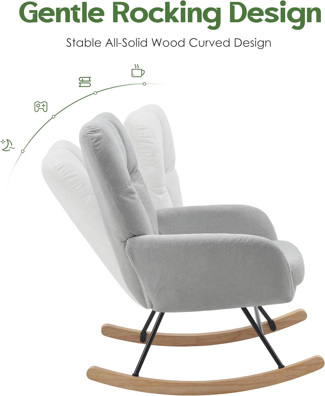 Rocking Chair Nursery, Teddy Baby Nursery Rocking Chairs, Modern Nursing Chair for Breastfeeding, Nursery Rocker for Small Spaces Indoor, Accent Glider Chairs for Living Room, Bedroom, Grey