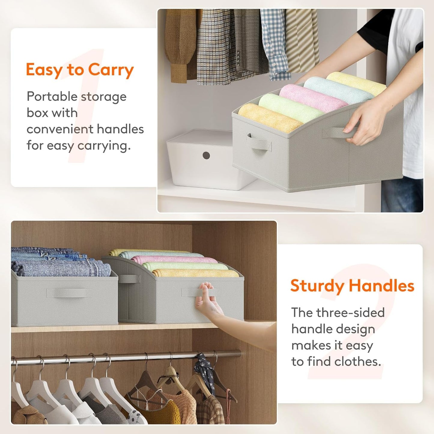 Lifewit Storage Baskets for Shelves, 6 Packs Non-woven Fabric Trapezoid Closet Organizer Bins with Handles, Foldable Clothing Containers Box for Clothes, Toy, Towel, Book, DVD, Hats, Small-Light Grey