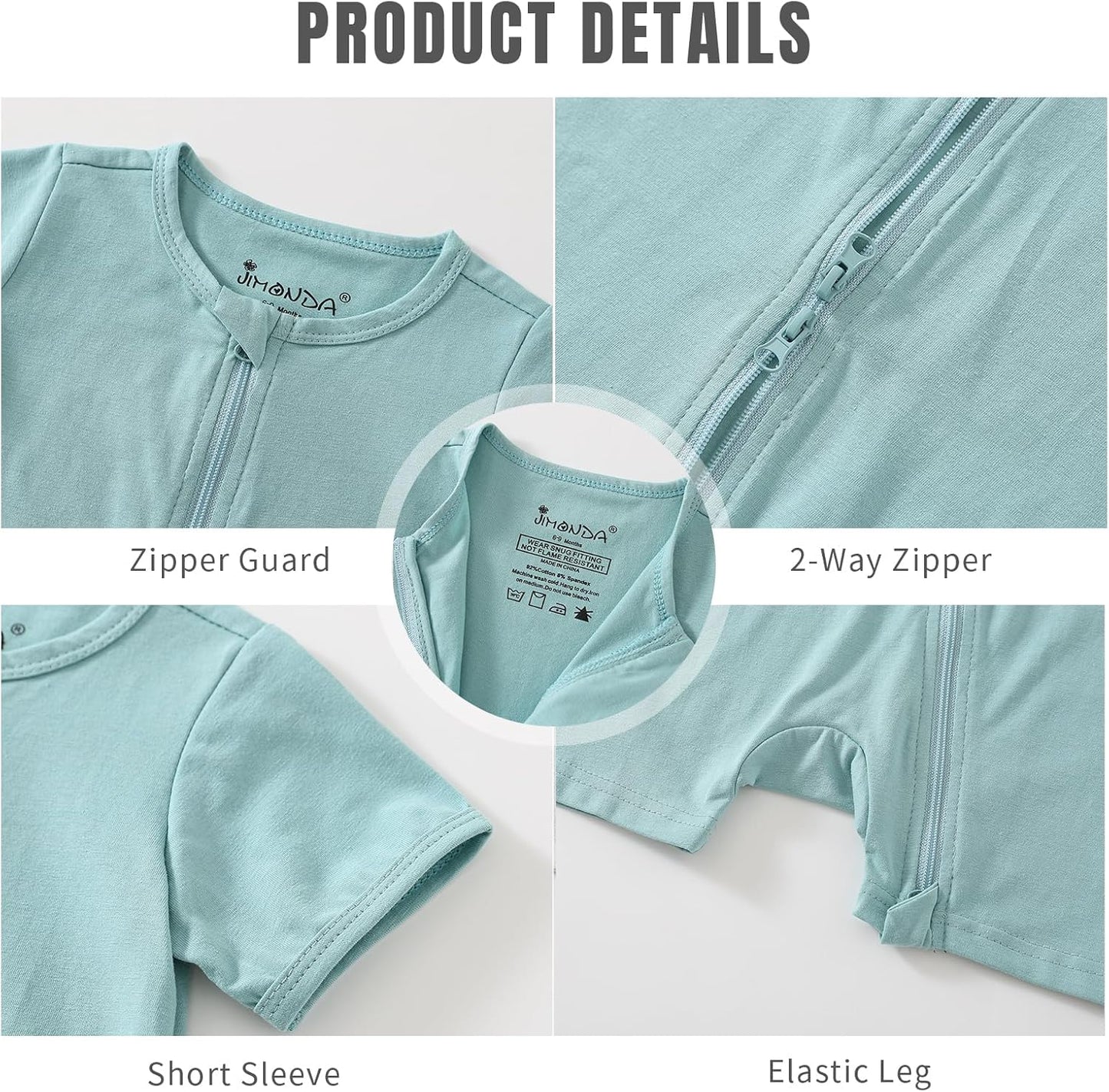 Jimonda Baby Rompers Cotton Baby Boys Baby Girls Short Sleeve Sleepers Pjs Two Way Zipper One-piece Neutral Sleep and Play