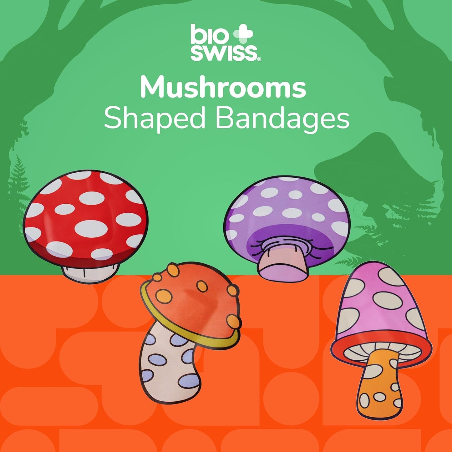 BioSwiss Bandages, Mushroom Shaped Self Adhesive Bandage, Latex Free Sterile Wound Care, Fun First Aid Kit Supplies for Kids and Adults, 50 Count