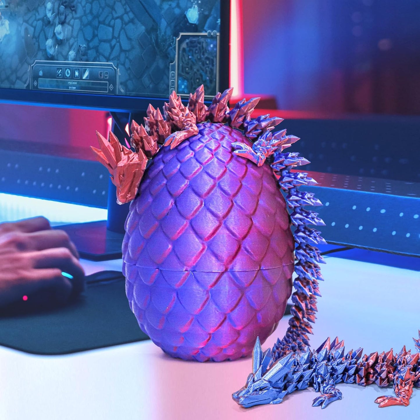 Dragon Egg - 3D Printed Egg with Flexible Dragon Inside, 3D Printed Gift, Articulated Dragon Egg Fidget Toy, Easter Egg ,Figurine Decor (12” Dragon)