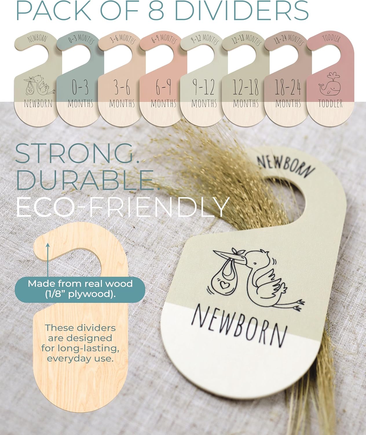 Baby Clothes Dividers For Closet - Wooden Baby Clothes Organizer Dividers for Boy & Girl, 8 Baby Closet Dividers by Size - Ideal Clothing Organizers