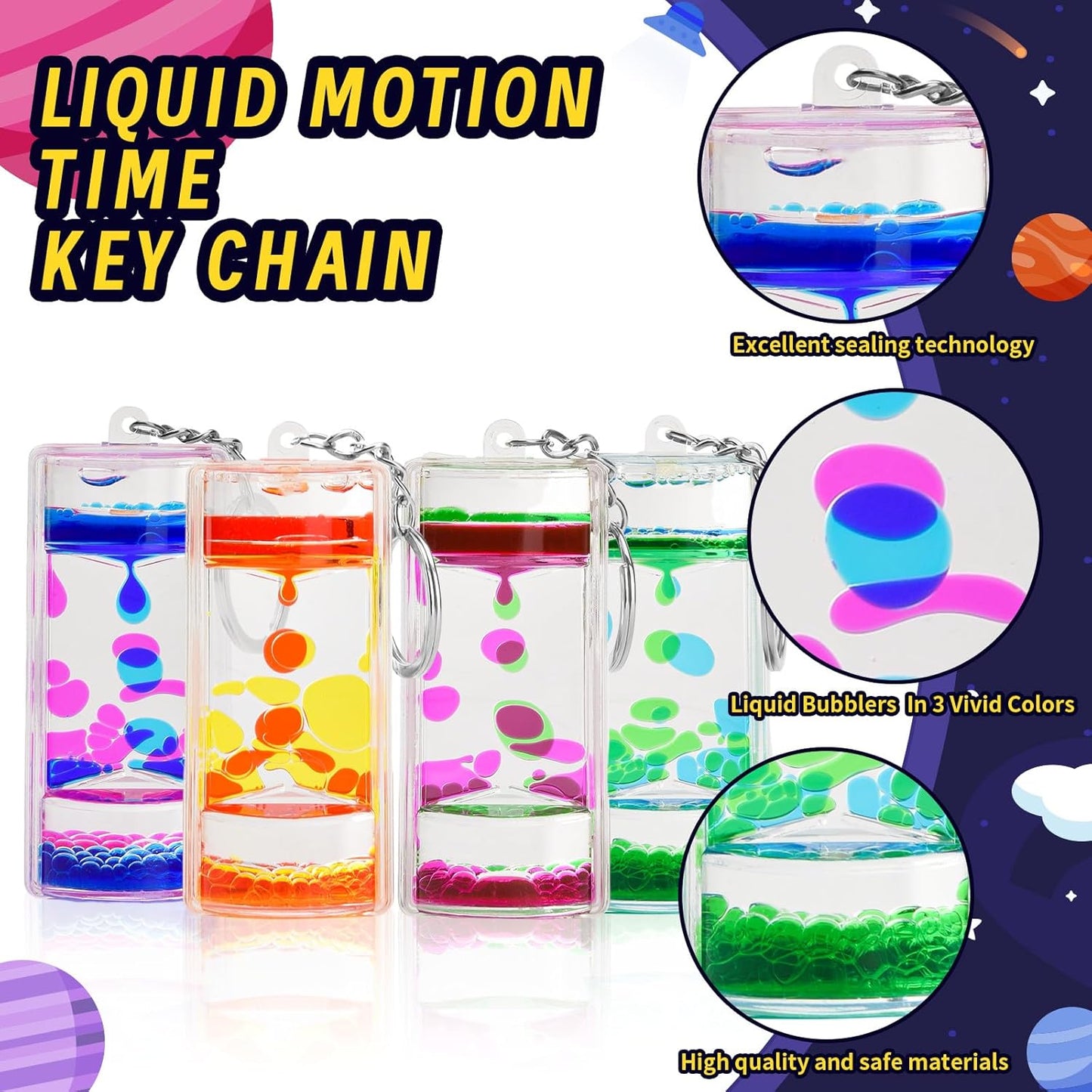 Eye-Catching Sensory Liquid Motion Bubbler Keychain Set of 4 Colorful Bubblers - Ultimate Stress Relief Toys and Fun Party Favors for Kids of All Ages