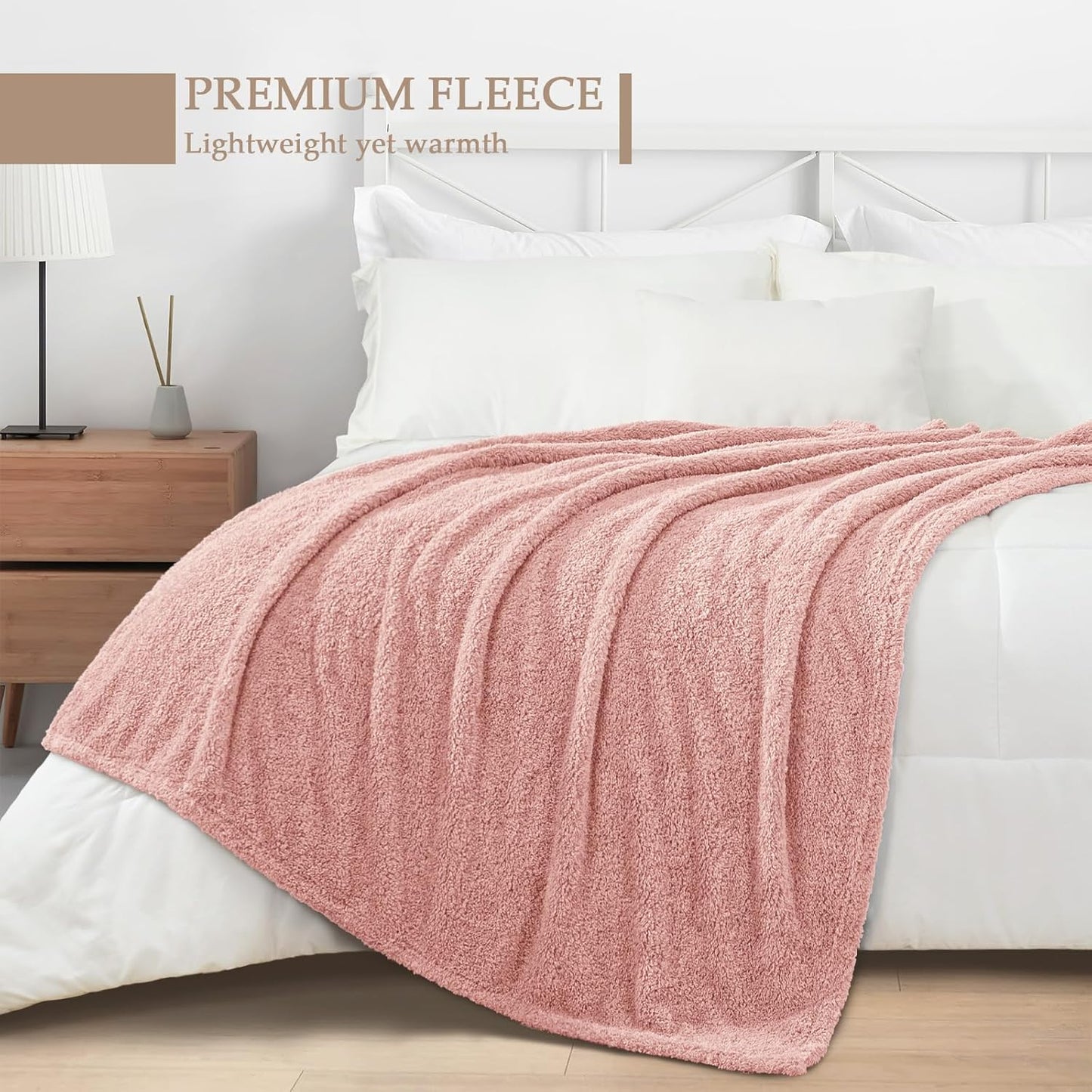 Exclusivo Mezcla Fleece Blanket for Couch, Soft and Cozy Twin Blankets for Women Men Girls Kids, Suitable for All Seasons, Dusty Pink,60x80 Inches