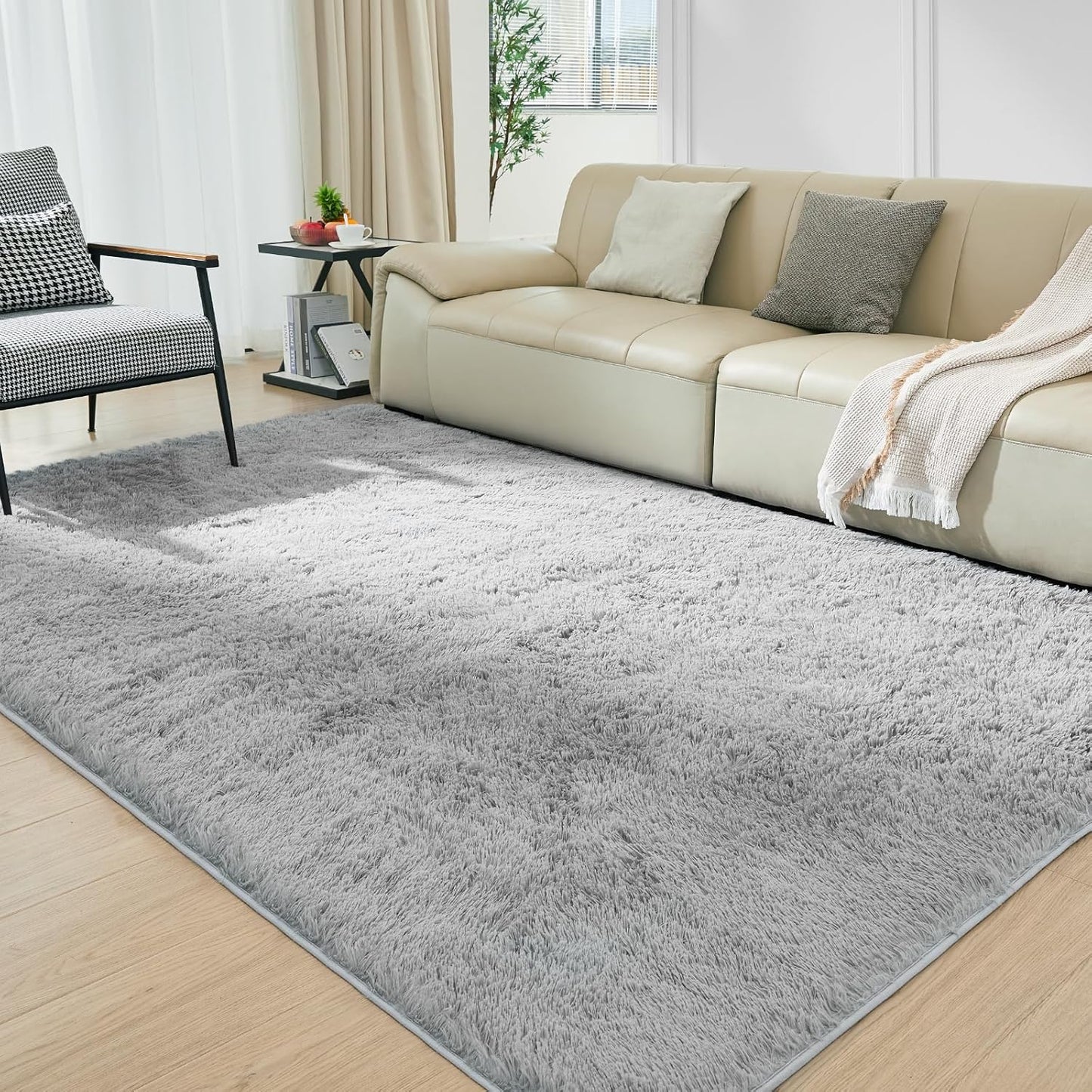 Ultra Soft Rug for Living Room, 5X8 Fluffy Shag Area Rug for Bedroom, Modern Shaggy Carpet Fuzzy Rug for Teens Dorm Nursery Home Decor Aesthetic, Upgrade Anti-Skid Durable, Light Grey