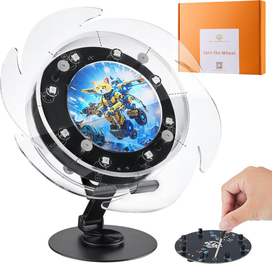 STEM DIY Toys Hand Assembly Electronic Spin The Wheel | Science Craft Kit for Kids Ages 8-9-10-11-12-13-14-15+ Years Old | Educational Gifts for Boys&Girls | Video Guide (Fire Wheel-Rumble Meow)