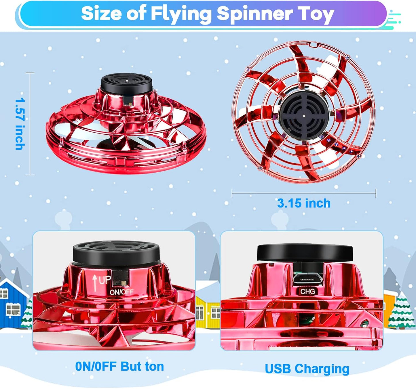 Hand Operated Mini Drone for Kids - LED UFO Flying Orb Ball, Rechargeable Mini Fidget Spinner Toy for Indoor Outdoor,Christmas Birthday Party Gifts for Girls Boys(Red)