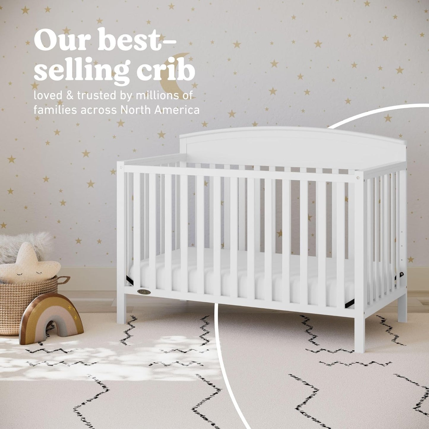 Graco Benton 5-in-1 Convertible Crib (White) – GREENGUARD Gold Certified, Converts from Baby Crib to Toddler Bed, Daybed and Full-Size Bed, Fits Standard Full-Size Crib Mattress