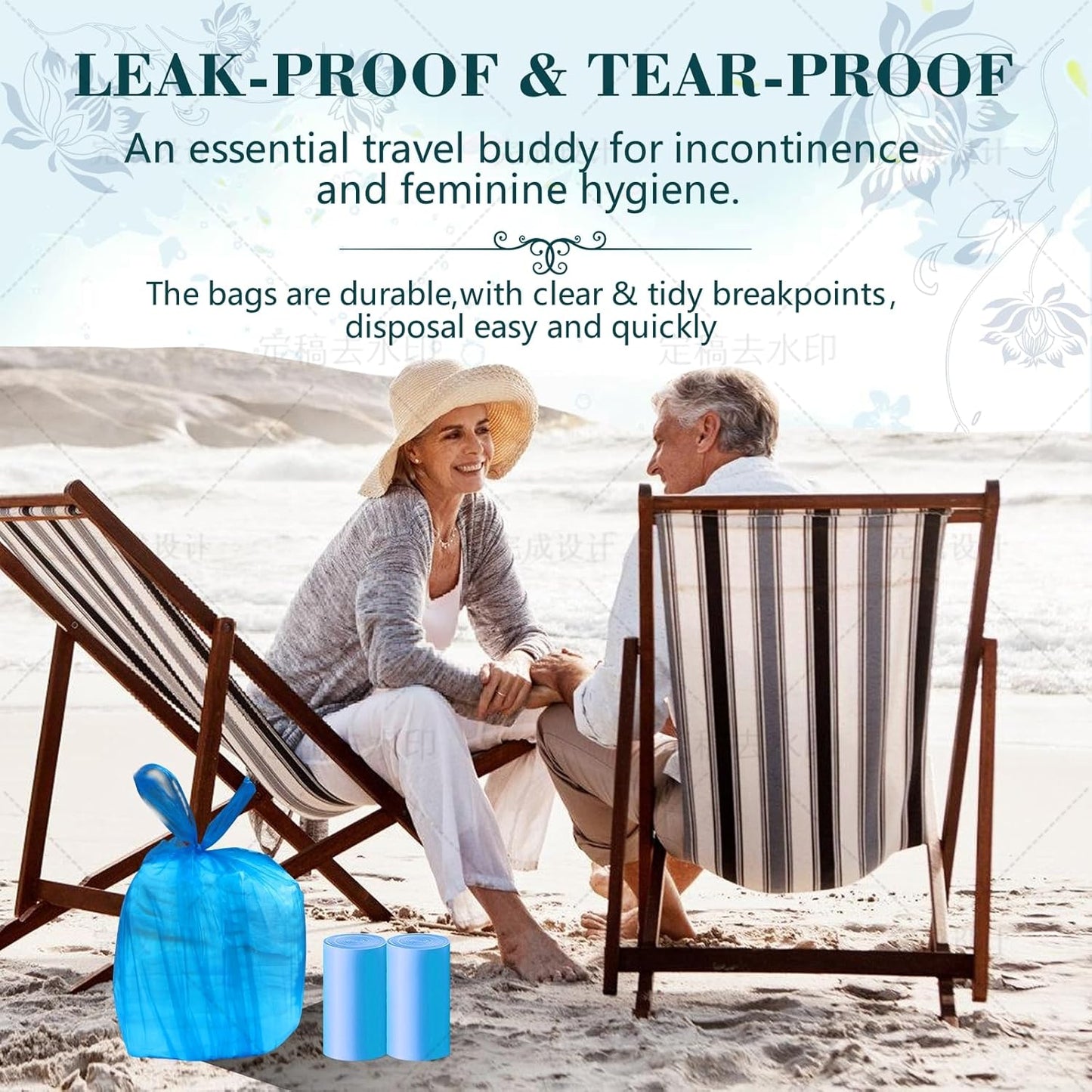 Large Adult Diaper Disposal Bags (18’’x23’’),96 Pcs, Fresh Scented, Elderly Waste Disposal, Baby Diapers Trash Bags, Sanitary Product Disposal at Home and Travel, Blue