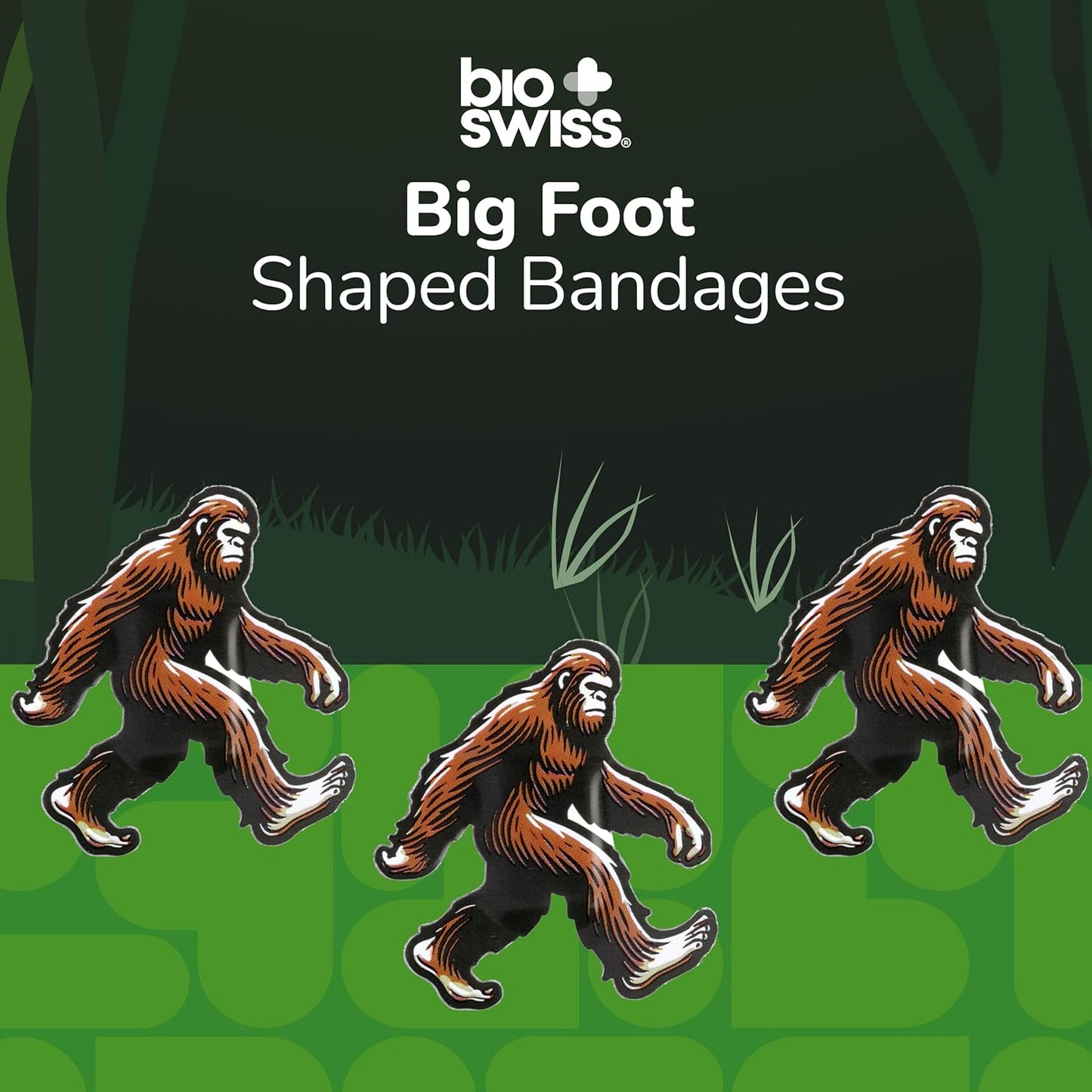 BioSwiss Bandages, Bigfoot Shaped Self Adhesive Bandage, Latex Free Wound Care, Fun First Aid Kit Supplies for Kids and Adults, 24 Count