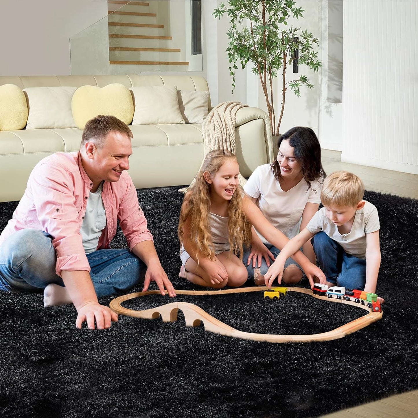 5X8 Ultra Soft Rug for Living Room, Fluffy Shag Area Rug for Bedroom, Modern Shaggy Carpets Fuzzy Rug for Teens Dorm Nursery Home Decor Aesthetic, Upgrade Anti-Skid Durable, Black