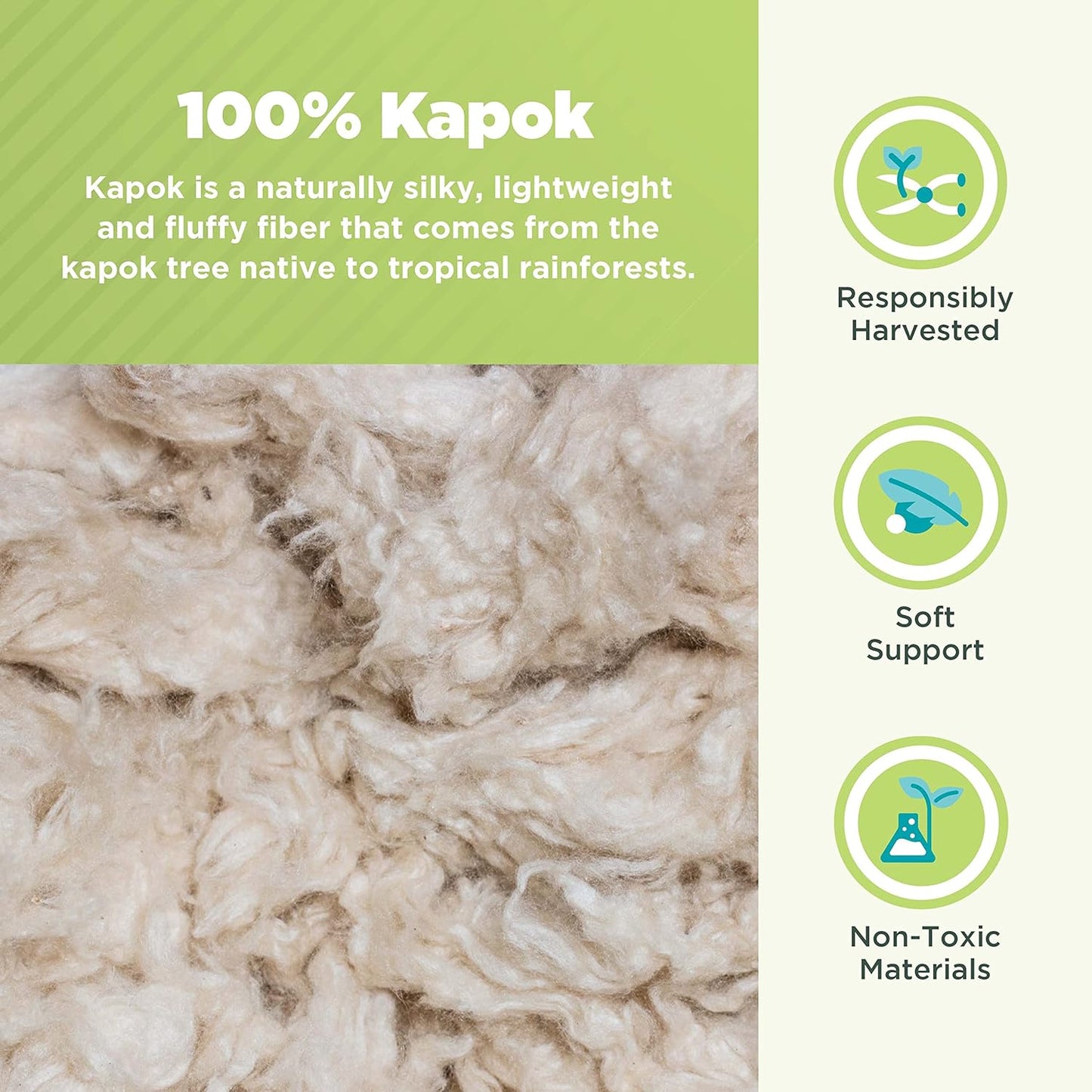 Bean Products Kapok 20" x 36" King Pillow - Breathable, Eco-Friendly and Durable Organic Cotton Fabric Bed Pillow - Soft and Supportive Pillow for Sleeping, Made in The USA