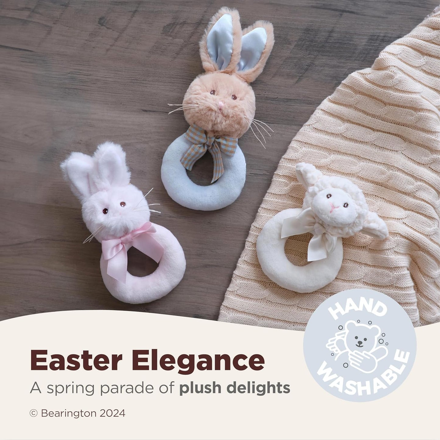 Bearington Collection Baby Lil' Bunny, 5.5 in Plush Bunny Rabbit Stuffed Animal, Soft Baby Rattles and Plush Rings Gift - Newborn Toy