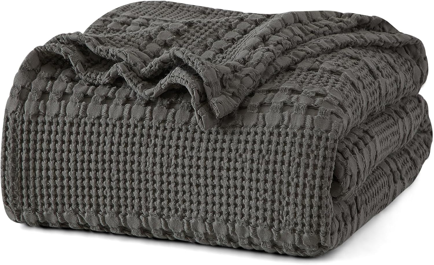 PHF 100% Cotton Waffle Weave Blanket King Size, Soft Lightweight Breathable Cozy Summer Blankets for Bed, Luxury Aesthetic Woven Bedding for Home Decor, 108"x90", Charcoal Grey
