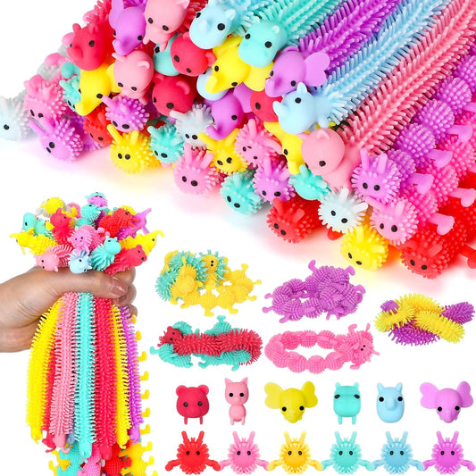 Chivao Bulk Stretchy String Fidget Toys Animal Sensory Toys Pack Worm Sensory Stress Fidget Toys for Adults Stress Anxiety Relieve Relaxing Party Favors(100 Pack, Cute Style)