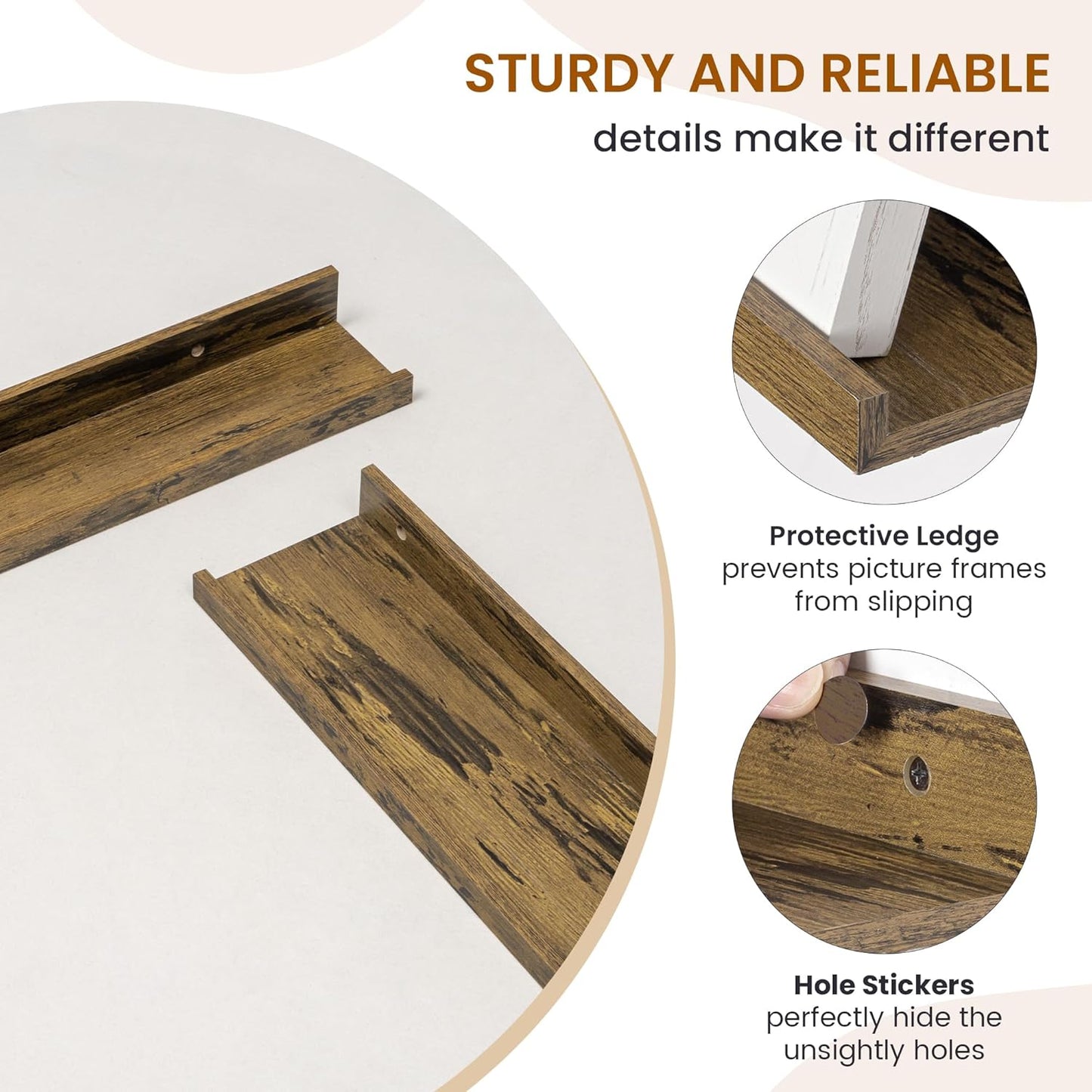 Axeman Picture Ledge Shelf, Floating Shelves for Wall Storage Set of 6, 36 inch Floating Wall Mounted Shelves, Wall Shelves with Lip for Living Room, Bedroom, Nursery, Bathroom, Kitchen, Rustic Brown