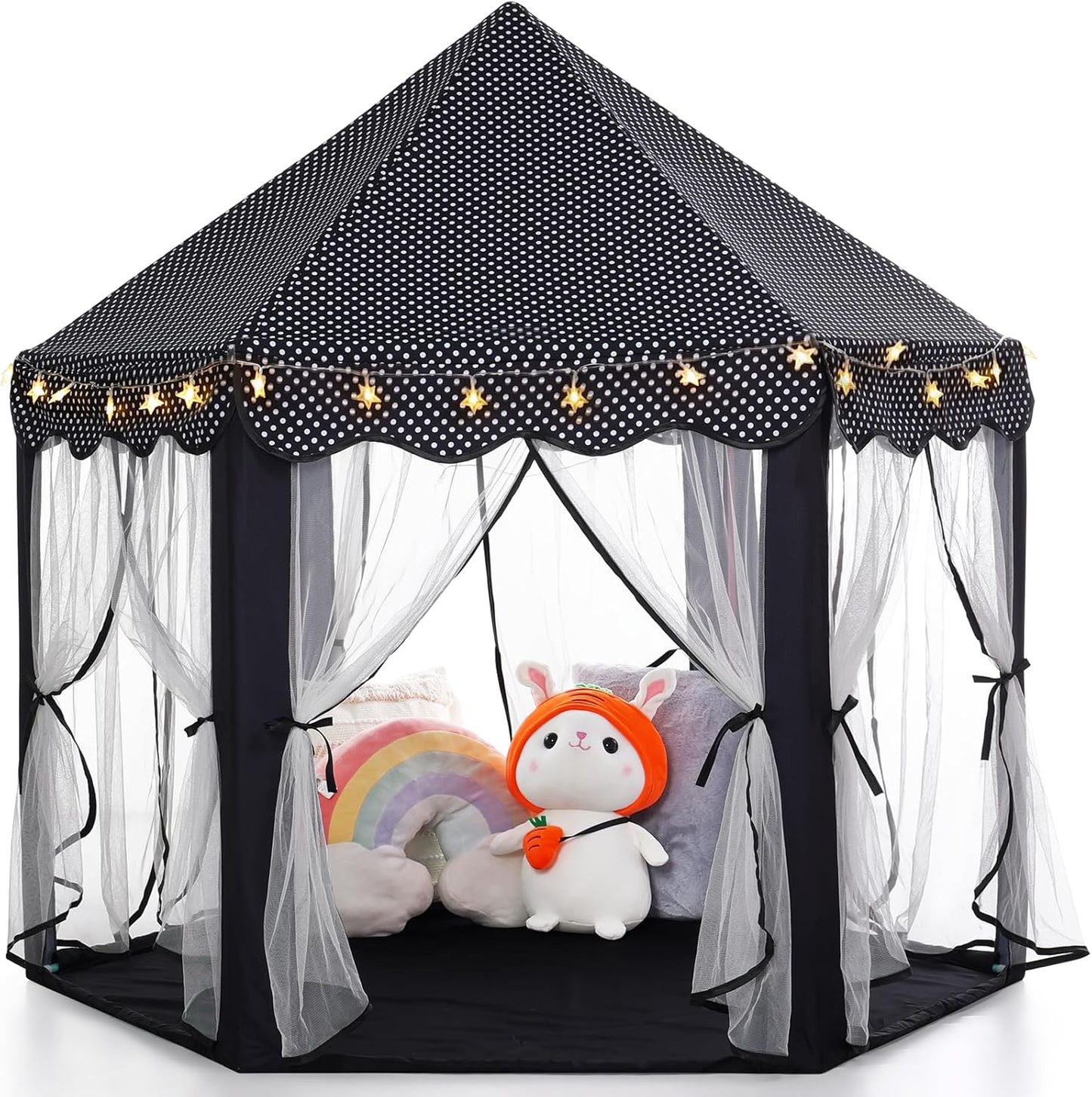Monobeach Princess Tent Girls Black Large Playhouse Kids Castle Play Tent with Star Lights Gift Toy for Children Indoor and Outdoor Games