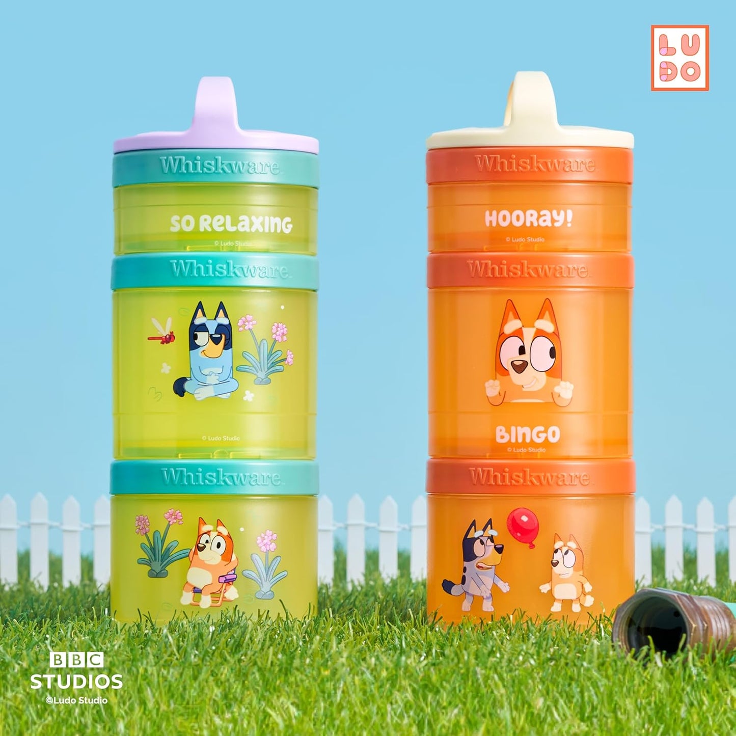 Whiskware Bluey Stackable Snack Containers for Babies, Toddlers, and Kids, Durable Food Storage Containers for Daycare, Car, and Airplane Travel, Formula Friendly, Bluey and Bingo (Pack of 2)