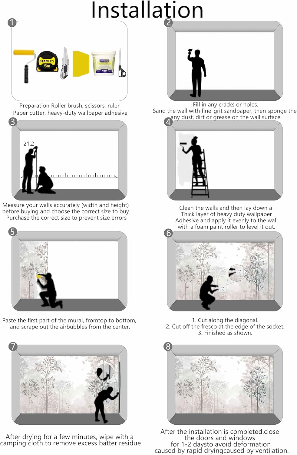 Beige Forest Wallpaper Woodland Wall Mural Large Wall Art for Bedroom Living Room Dining Room(Not Self-Adhesive)