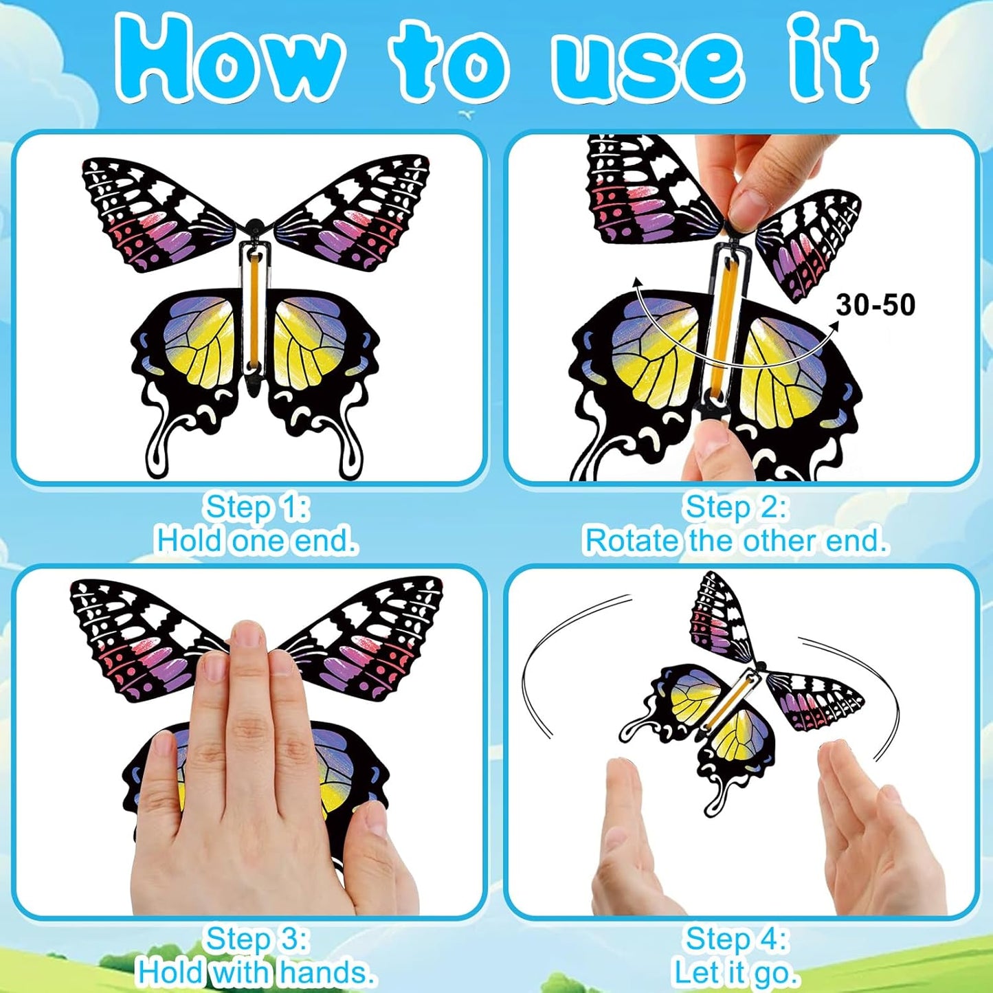 SANYIYIBA 24 Pack Flying Butterfly Craft Kit with 12 Wind Up Butterflies and 12 Color Pens DIY Toys for Kids' Parties School Activities and Parent-Child Fun
