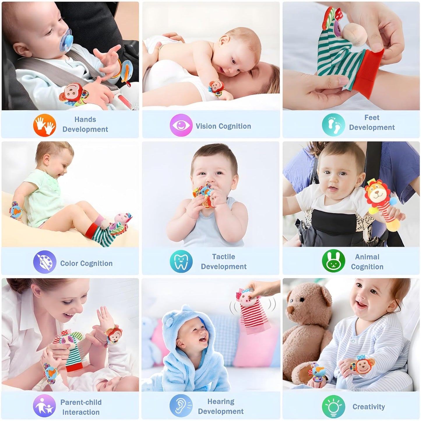 Wrist Rattles Foot Finder Rattle Toy for 0-4 Months Baby, Feet Leg Ankle Socks Arm Hand Bracelet Shaker for 4-8 Months Infant boy & Girl, Gift Set for 0-1 Years Newborn Babies (5 pcs-A)
