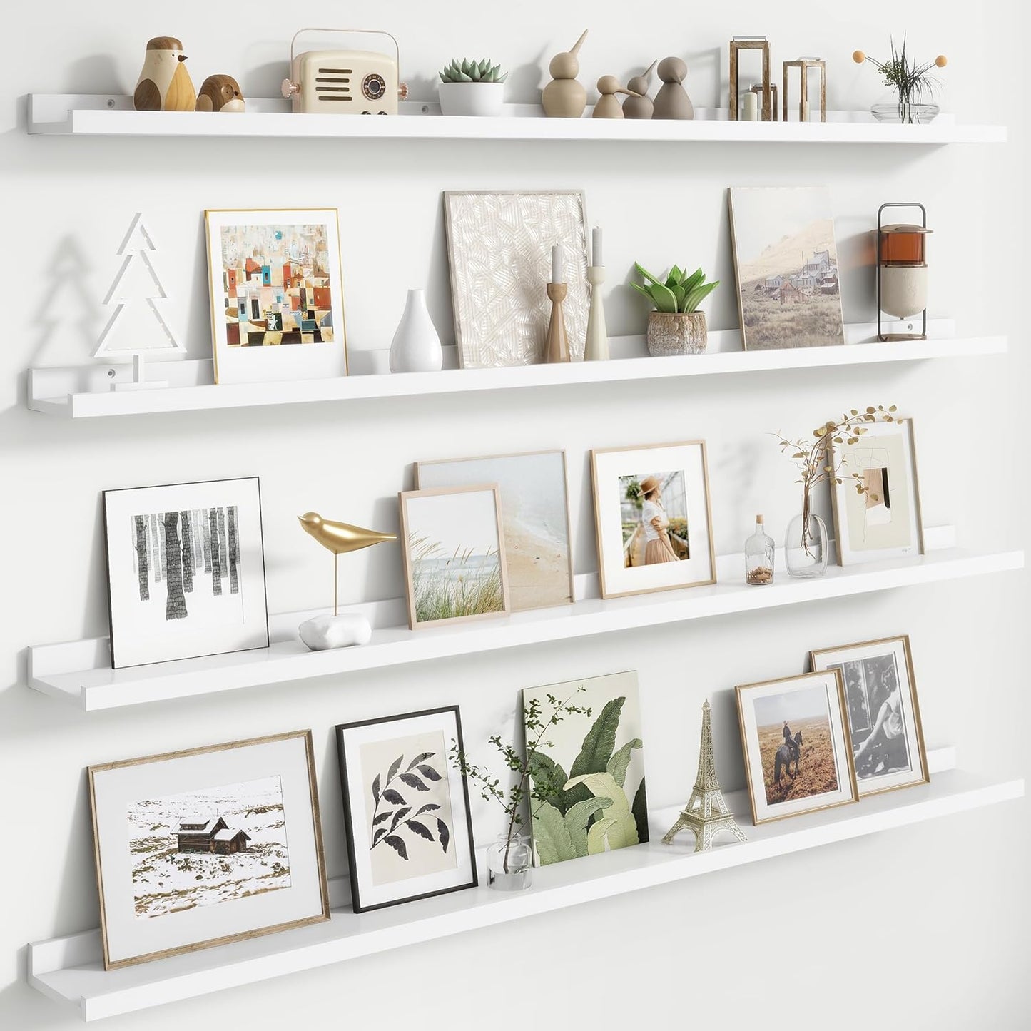 Floating Picture Ledge Shelves for Wall Set of 4, 56 Inch Wall Shelves with Lip Long Large Nursery Book Shelf for Toys Storage Kids Bookshelf Wall Mounted Living Room Bedroom Decor Frames