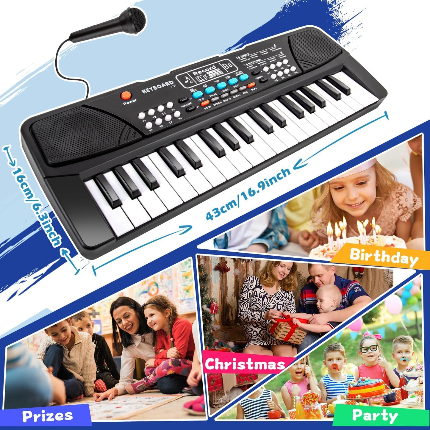 M SANMERSEN Kids Piano Keyboard, Piano for Kids with Microphone Portable Electronic Keyboards for Beginners 37 Keys Musical Toy for 3/4/5/6 Year Old Girls Boys