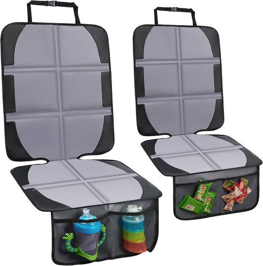 Car Seat Protector, 2 Pack Baby CarSeat Covers with Mesh Pockets & Non-Slip Backing 600D Durable Seat Protectors Under Car Seat for Baby(Gray, Large)