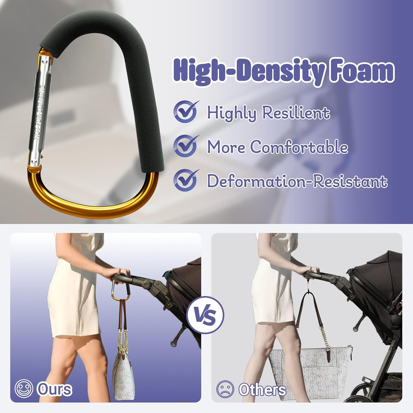 sprookber 6.7 Inch Large Stroller Hooks for Diaper Bags & Purses, Heavy Duty Mommy Hooks for Shopping, Grocery, Backpack – Baby Stroller Accessories, Set of 2 (Gold)