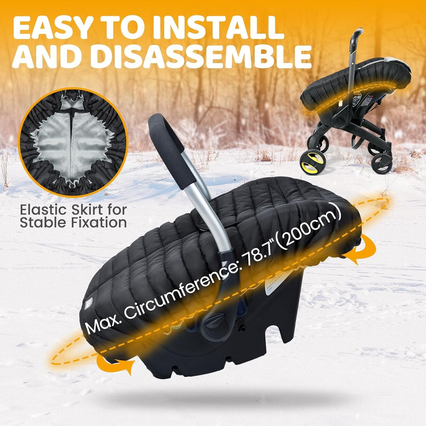 Orzbow Winter Carseat Cover for Baby, Baby Car Seat Cover for Boys & Girls, Warm Infant Car Seat Covers for Cold Weather, Rain & Snow Repellent, Waterproof, Universal Fit, Newborn Essentials, Black