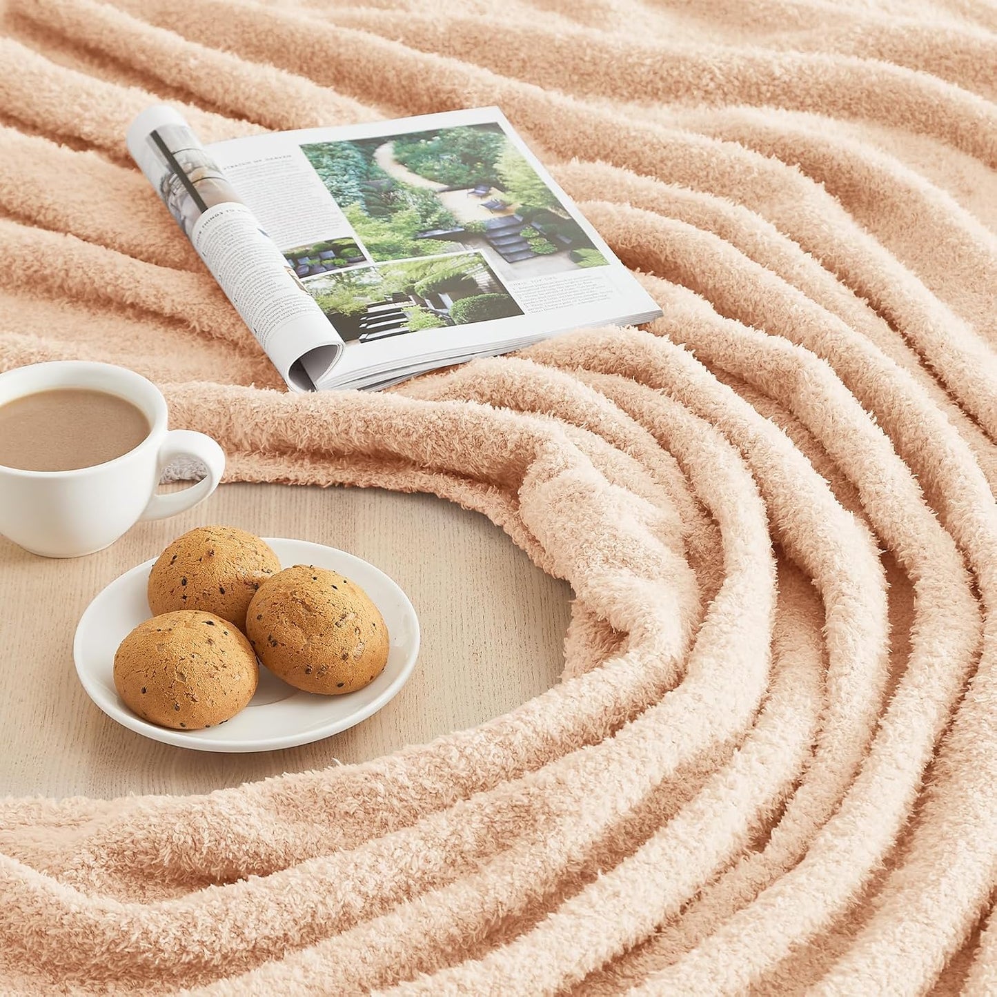 CYMULA Knit Throw Blanket for Peach Pink - Super Soft Lightweight Plush Fuzzy Fluffy Cozy Blankets and Throws for Sofa Bed, 50 x 60 inches