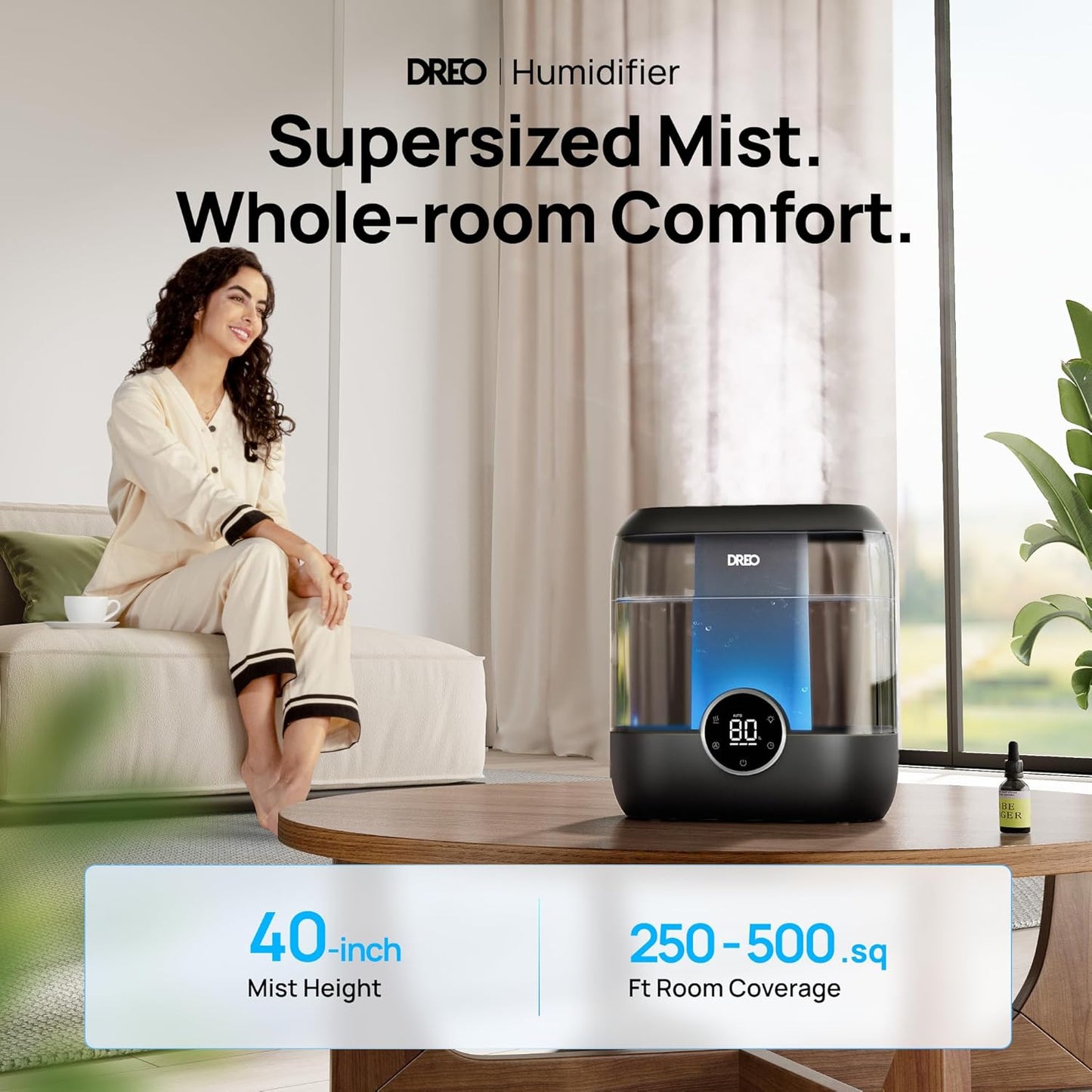 Dreo 6L Top Fill Humidifiers for Bedroom, 60H Runtime Supersized Cool Mist Humidifier for Large Room, 28 dB Quiet Baby Air Humidifiers for Nursery, Plants, Indoor, Night Light, LED Display, Ultrasonic