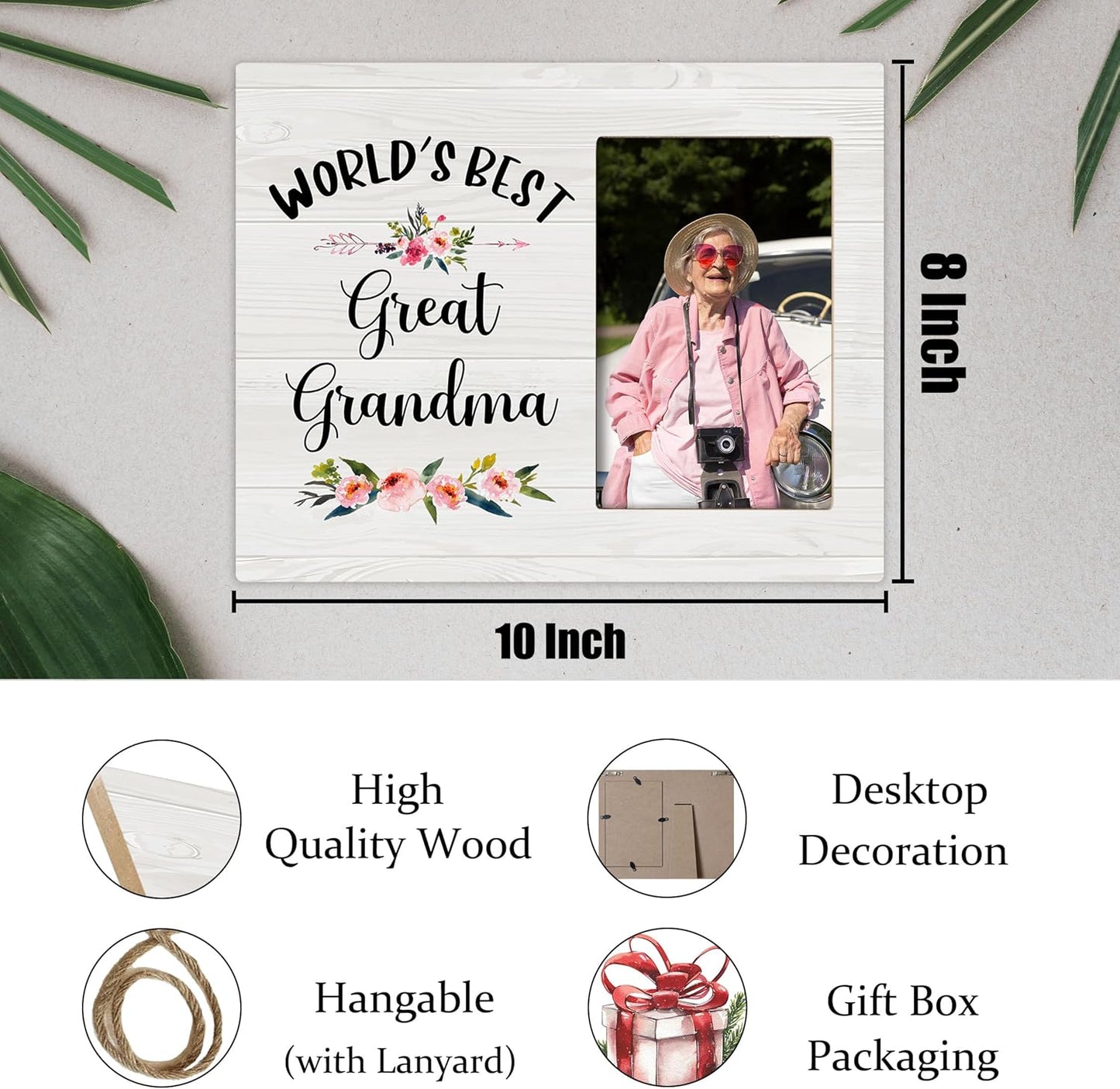 Great Grandma Picture Frame - Great Grandma Gifts, Great Grandma Baby Announcement Photo Frame, World's Best Great Grandma Wooden Frame for Tabletop or Wall Hanging 4x6 Photo