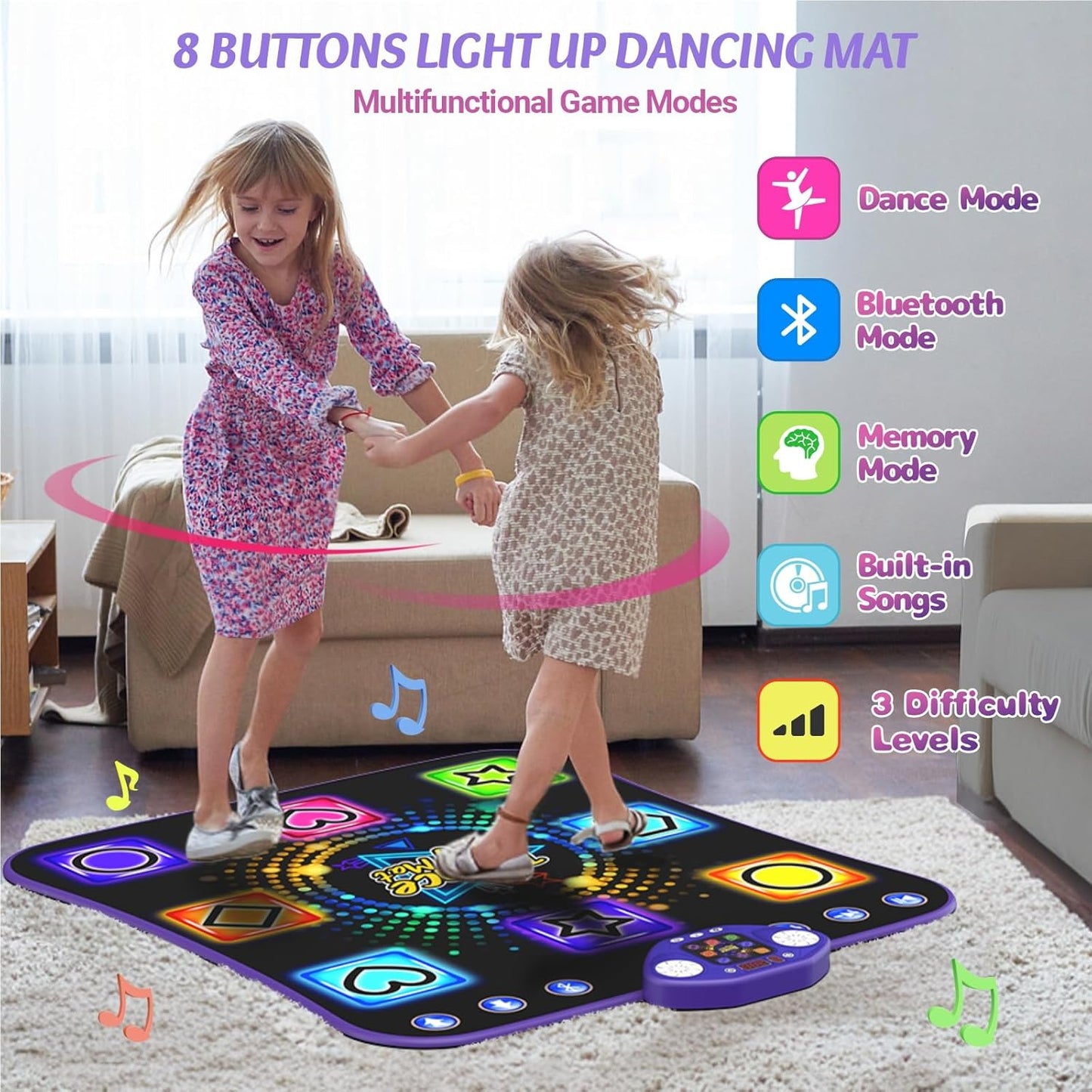 Dance Mat Toys for 3-12 Year Old Girls - Light Up 8 Buttons Dance Mat for Kid Age 4-8 Bluetooth Dance Pad - Kids Toy 8-12 Year Olds, Birthday for 3 4 5 6 7 8 9 10+ Year Old Boys Kids