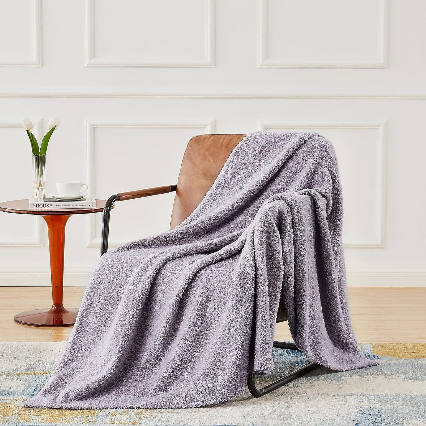 CYMULA Knit Throw Blanket for Couch Purple - Super Soft Lightweight Plush Fuzzy Fluffy Cozy Blankets and Throws for Sofa Bed, 50 x 60 inches