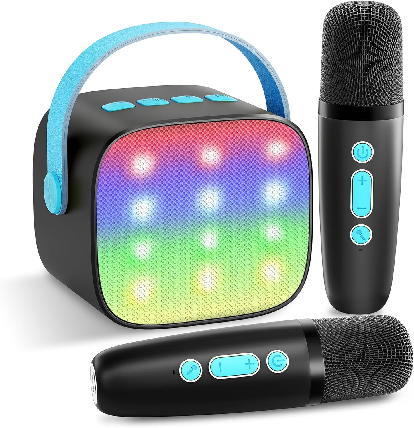 YLL Mini Karaoke Machine with 2 Wireless Microphones, TOP Kids Gifts for Girls Ages 3, 4, 5, 6, 7, 8, 9,10,11,12 +Year Old, 4-12 Years Old Birthday Toy Gift for Girls Boys Party (Black Blue)
