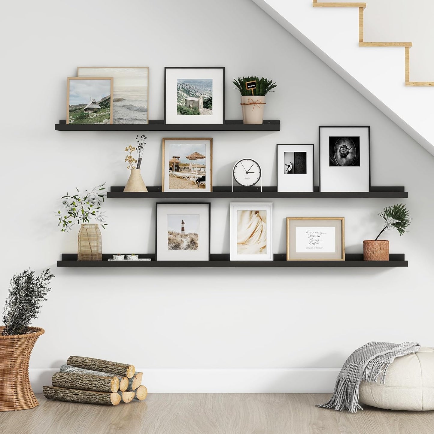 Floating Picture Ledge Shelves for Wall Set of 4, 56 Inch Wall Shelves with Lip Long Large Nursery Book Shelf for Toys Storage Kids Bookshelf Wall Mounted Living Room Bedroom Decor Frames
