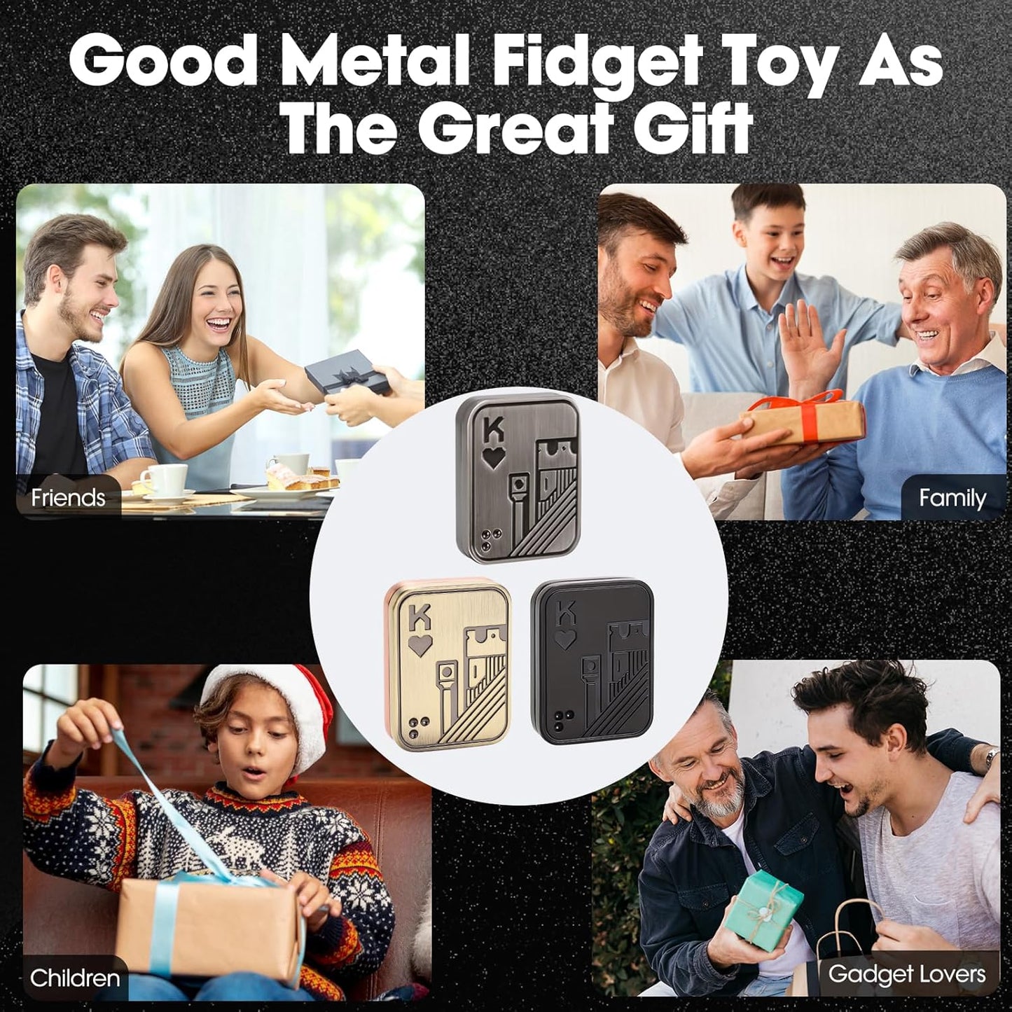 Fidget Slider, Metal Poker Push Card, Fidget Toy, Fidget Clicker, Fidget Toys for Adults Teens, Relieve Stress Anxiety ADHD, Gift for Boyfriend, Husband and Father (Black K)