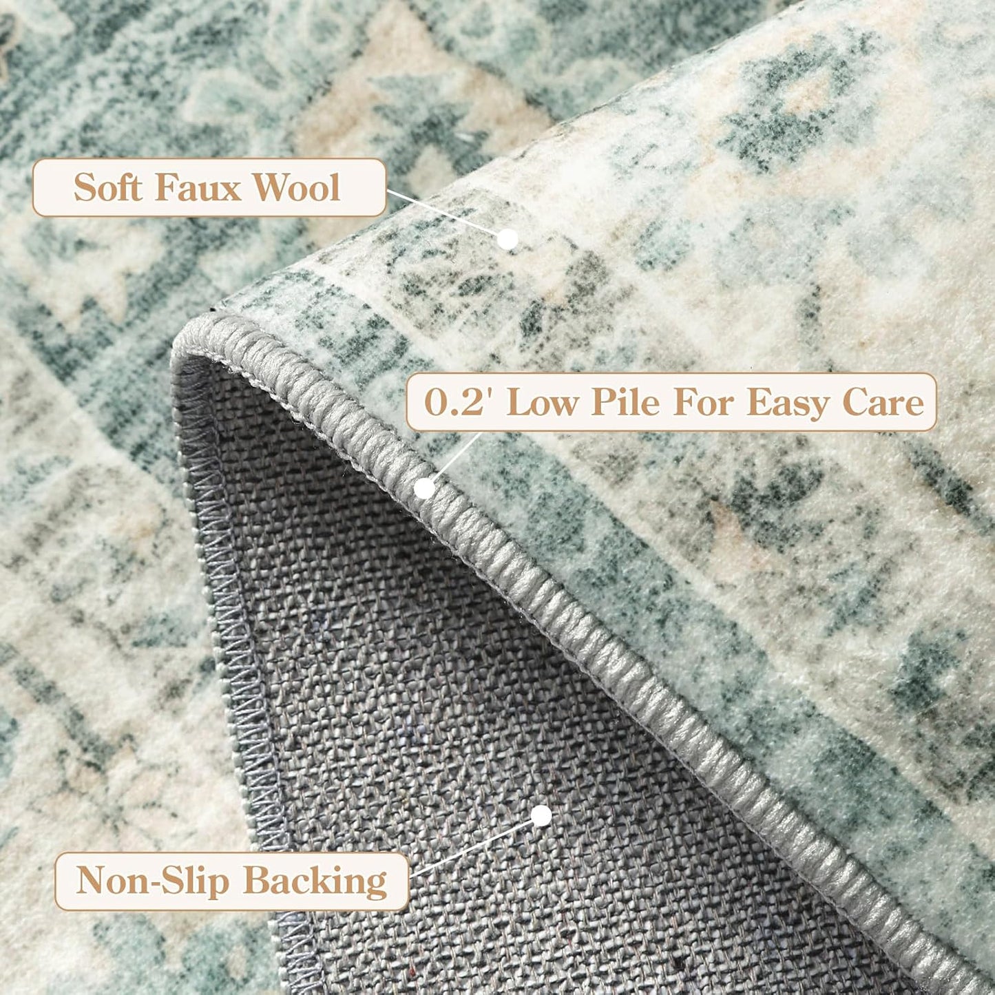 LIVEBOX Washable 2.5x8 Runner Rugs for Entryway Bathroom, Boho Kitchen Floor Mats Long Rug Runners for Hallways Non Slip, Farmhouse Low-Pile Carpet Runners for Laundry Room, Sage Green