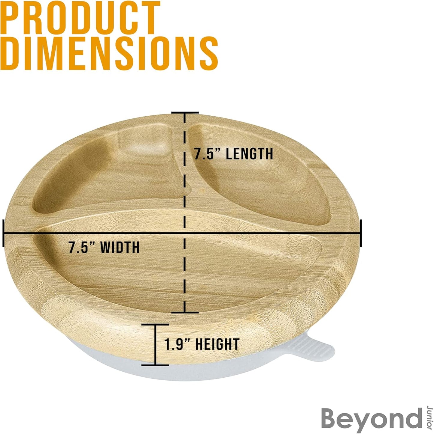 Abiie Octopod Bamboo Dish - Kids Plates for 4 months and up, 3-Compartment Baby Plates with Suction, Round Bamboo Baby Plate, Mess-Free Toddler Suction Plates, Baby Feeding Supplies, 7.5 x 7.5 x 1.9in