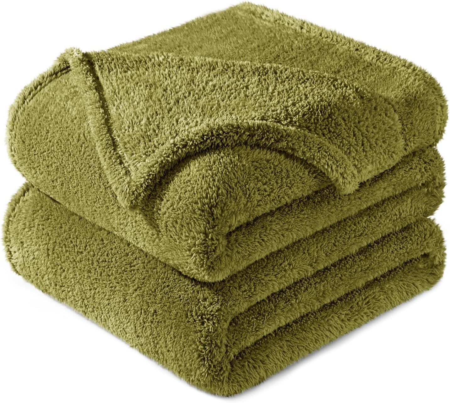 Exclusivo Mezcla King Size Flannel Fleece Blanket, Super Soft Velvet Plush Bed Blanket, Fuzzy Cozy and Warm for All Seasons, 90x104 Inches, Olive Green